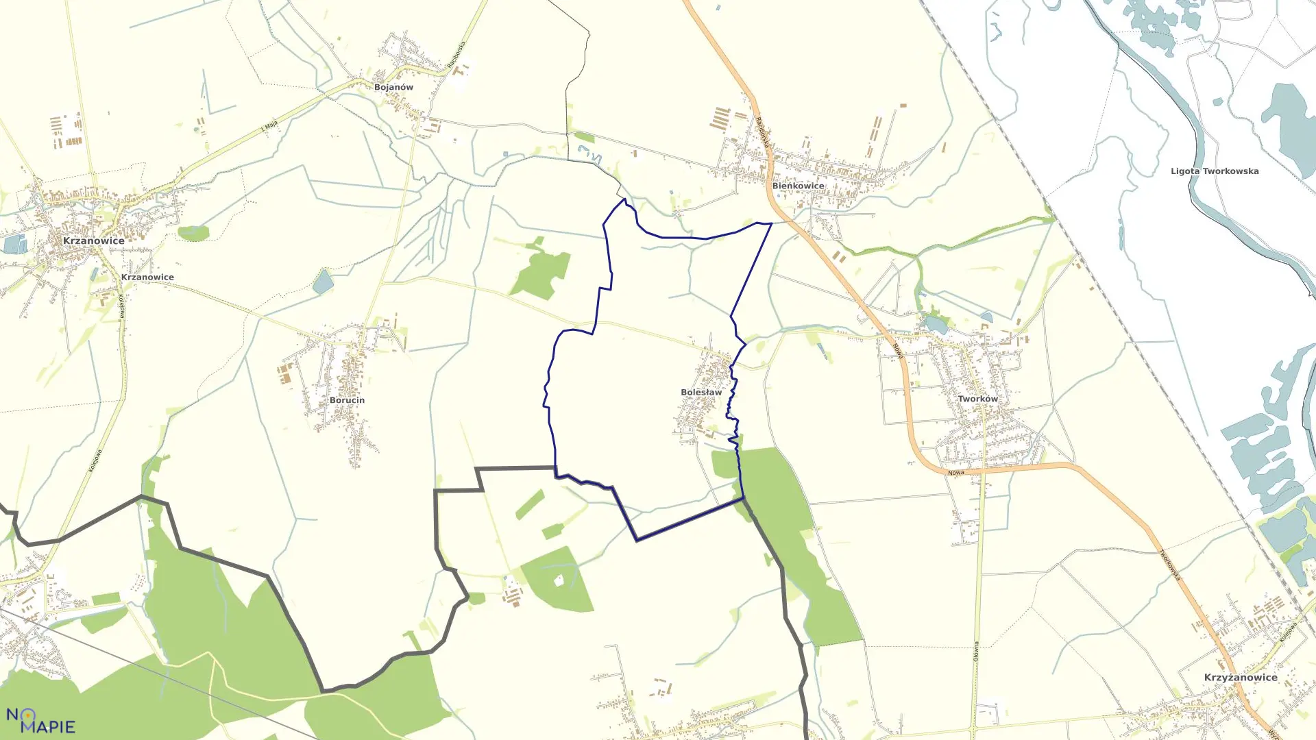 Mapa obrębu BOLESŁAW w gminie Krzyżanowice