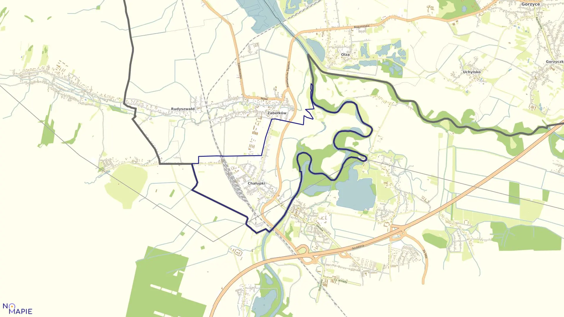 Mapa obrębu CHAŁUPKI w gminie Krzyżanowice