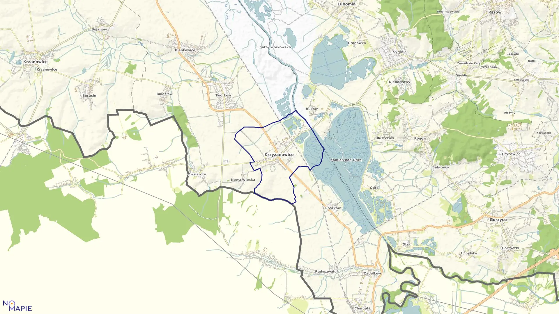 Mapa obrębu KRZYŻANOWICE w gminie Krzyżanowice