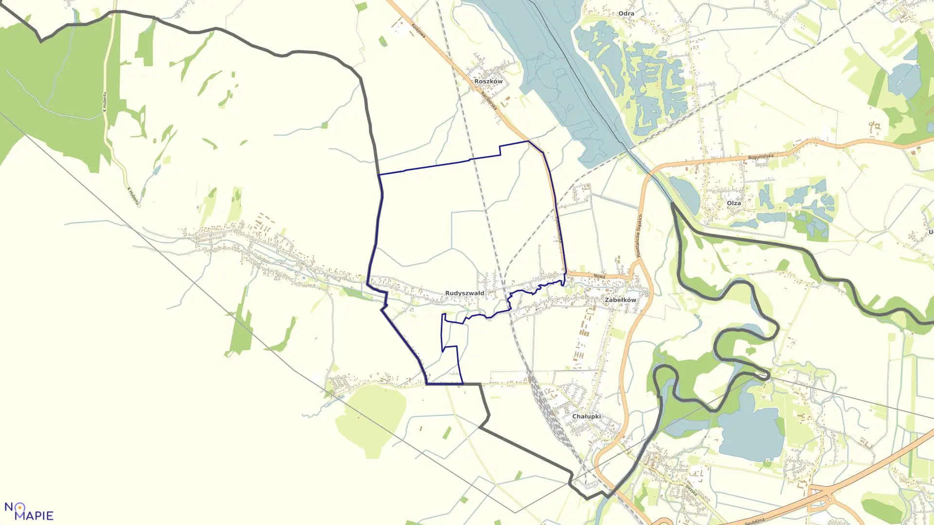 Mapa obrębu RUDYSZWAŁD w gminie Krzyżanowice