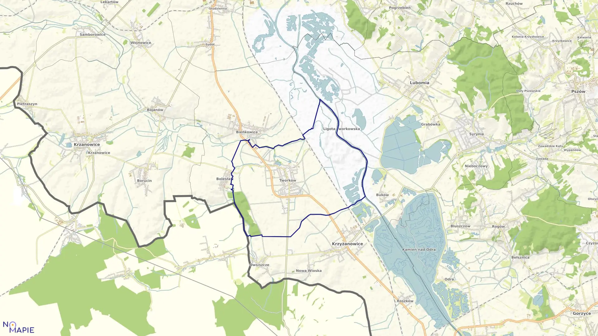 Mapa obrębu TWORKÓW w gminie Krzyżanowice